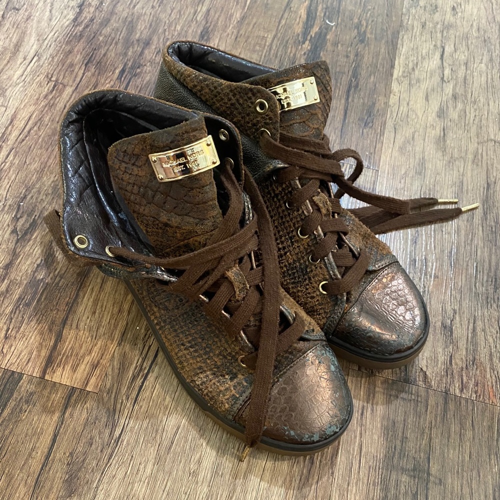 Michael kors brown & gold high top sneakers